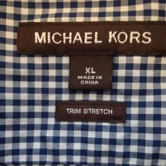 Michael Kors | Trim Stretch Blue Check Shirt Button Front | Size XL - Picture 9 of 10